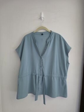 Light Blue Tie-Waist Button Front Women’s Top by Cici Bird